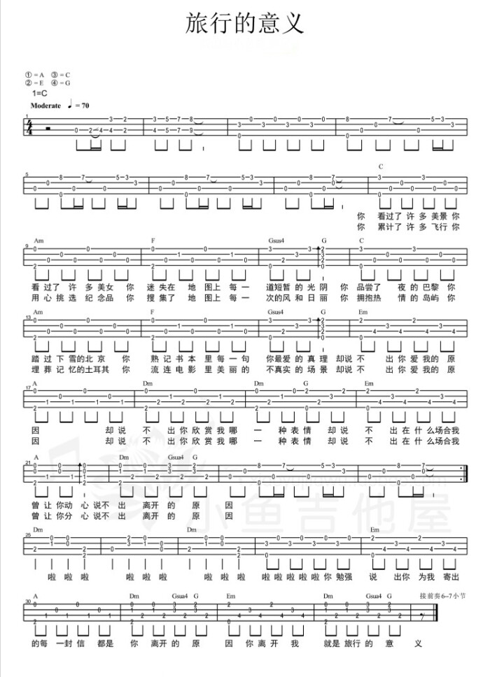 陈绮贞 旅行的意义 ___尤克里里谱