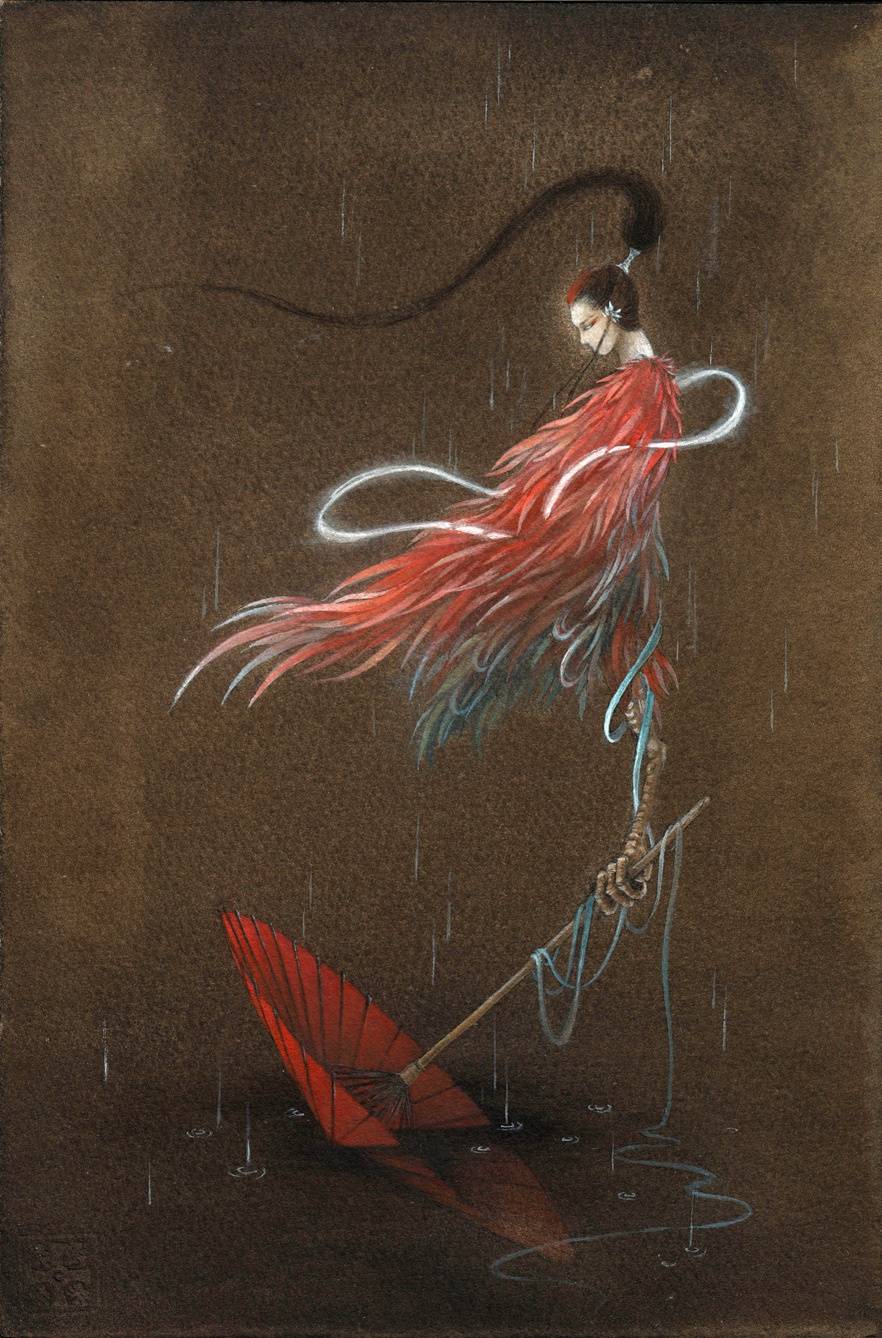 《山海经·西山经》:"有鸟焉,其状如鹤,一足,赤文青质而白喙,名曰毕方