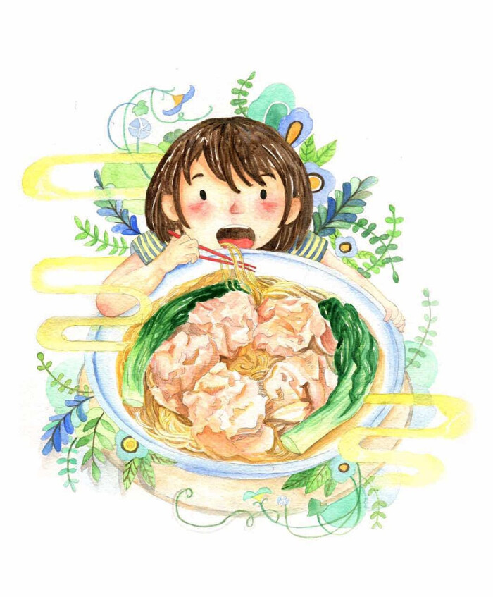 【广州美食】大大大碗云吞面|商业插画|插画|yoshiki8822