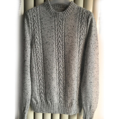 男士棒针圆领花点羊绒衫