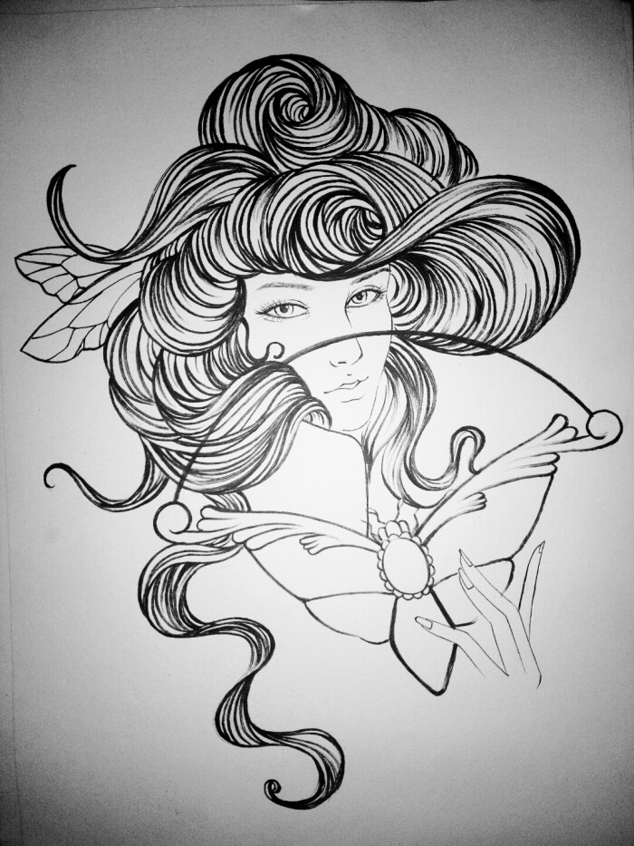手绘头发线稿插画