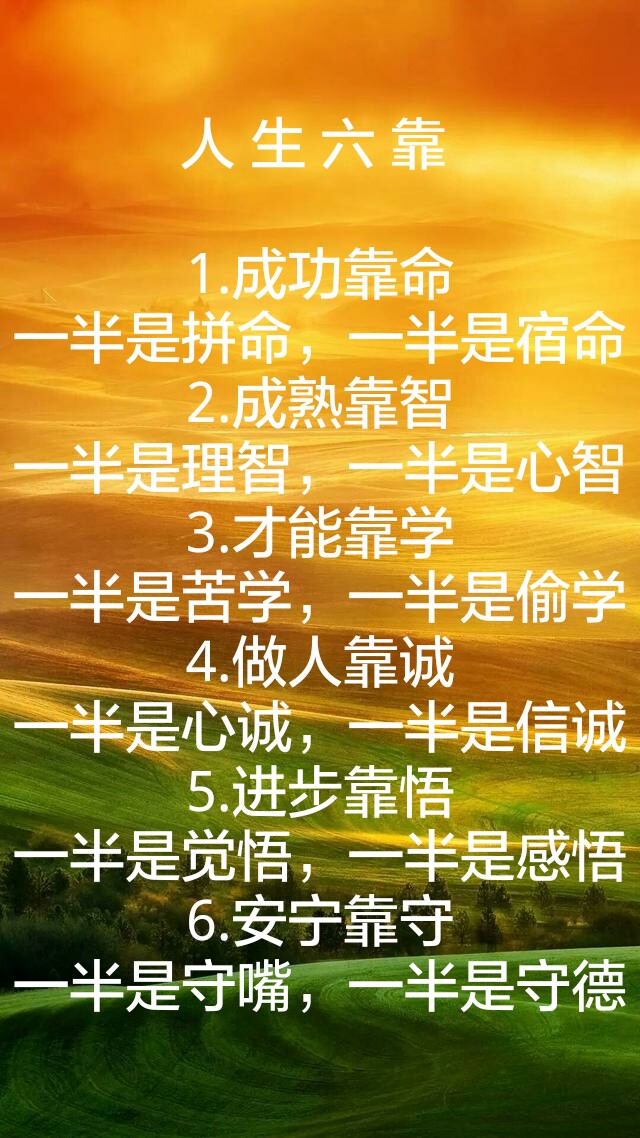 人生六靠 1.成功靠命一半是拼命,一半是宿命 2.