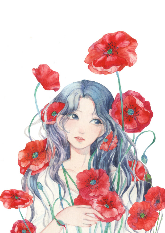 poppy系列-夏天silvia_原创,水彩,罂粟_涂鸦王国插画