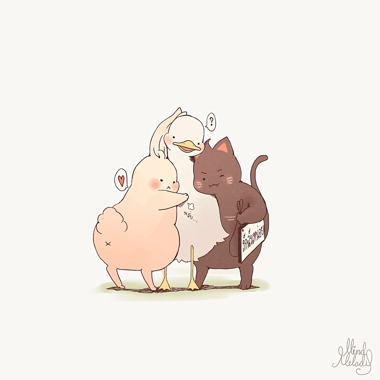 三人拥抱泰国人气美女画师mindmelody 创作的系列动物插画《joojee &