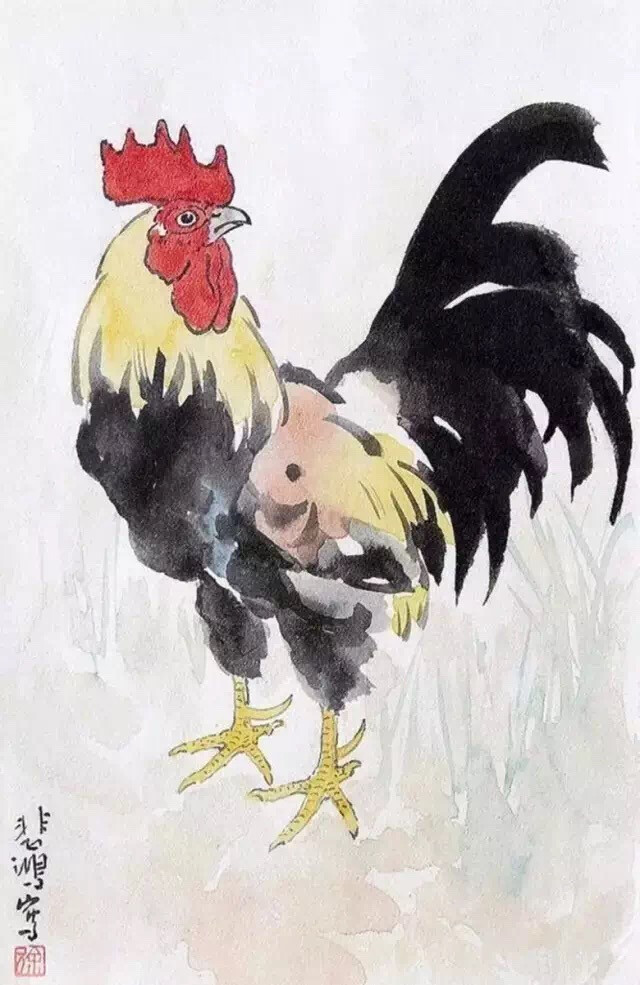 大吉大利,徐悲鸿画鸡.金鸡报晓