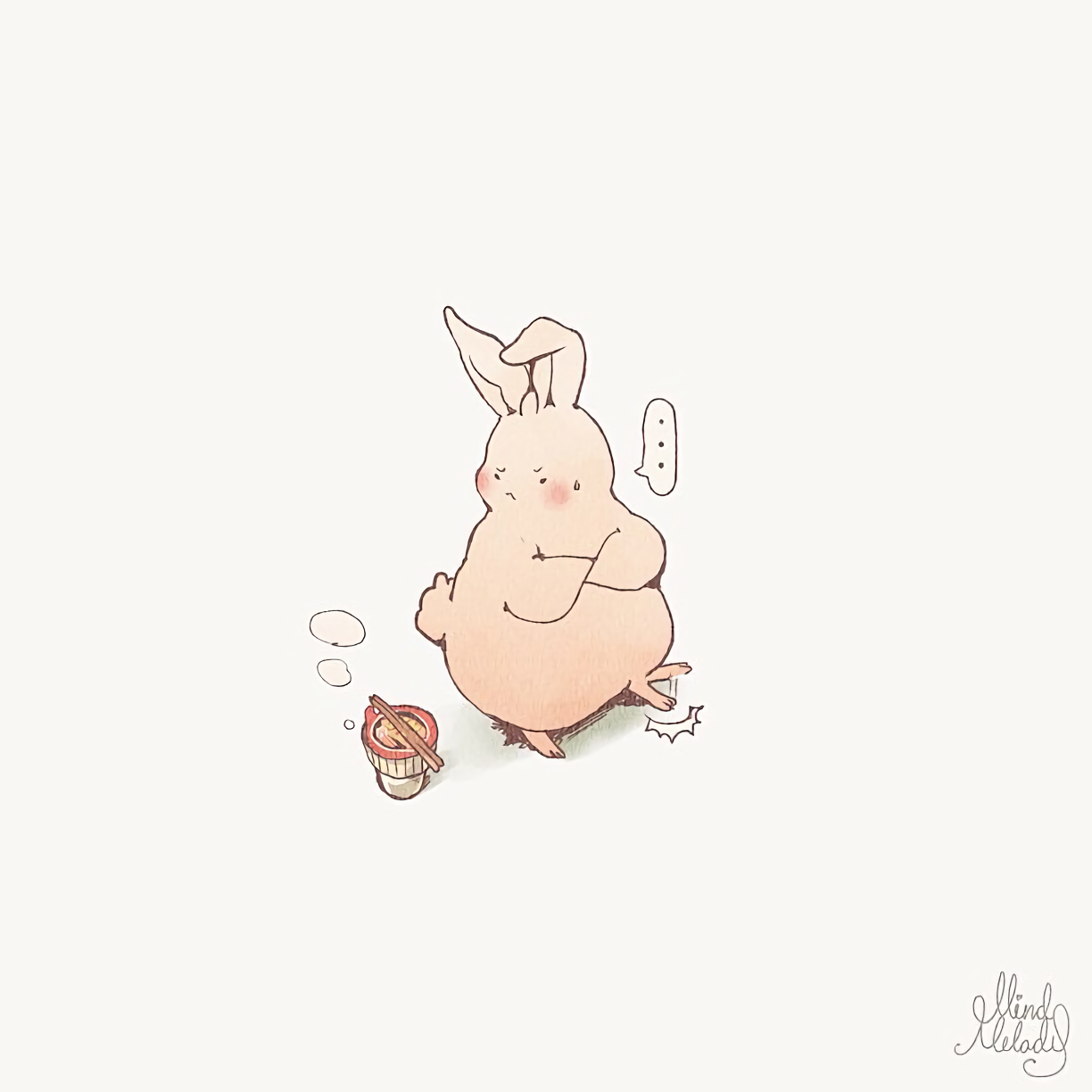 创作的系列动物插画《joojee & friends》中的主人公胖兔子joojee