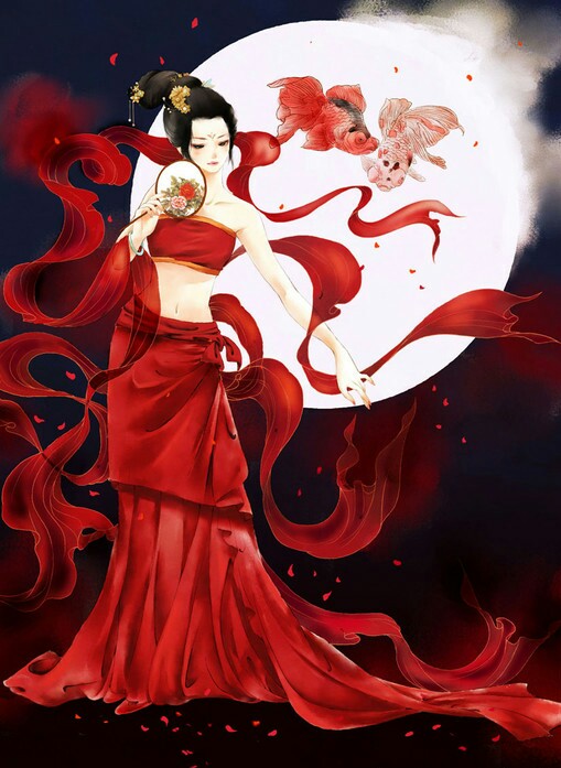 手绘古风美女插画图片
