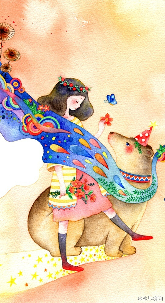 手绘插画 水粉画 by冰儿萧萧 少女 花 唯美 壁纸