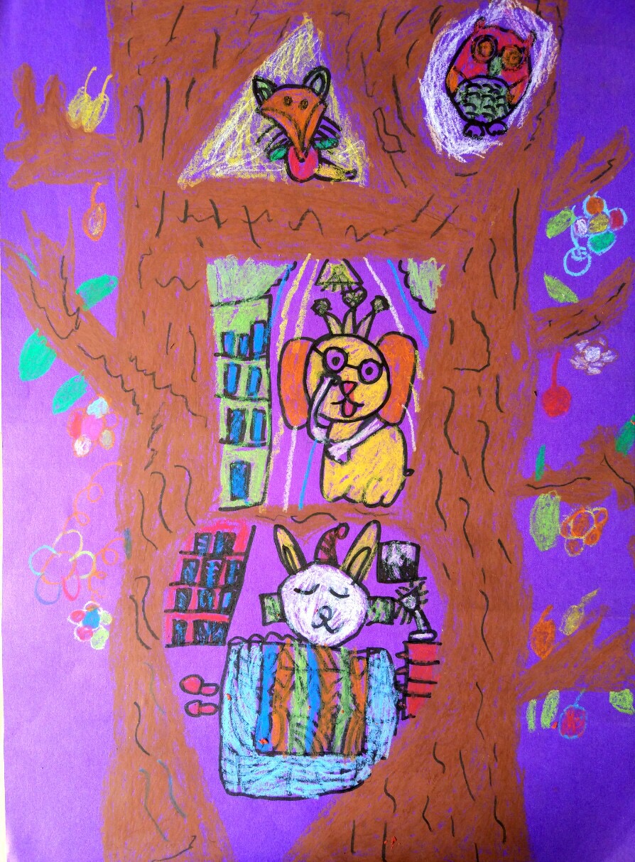 奇妙的树洞儿童画图片