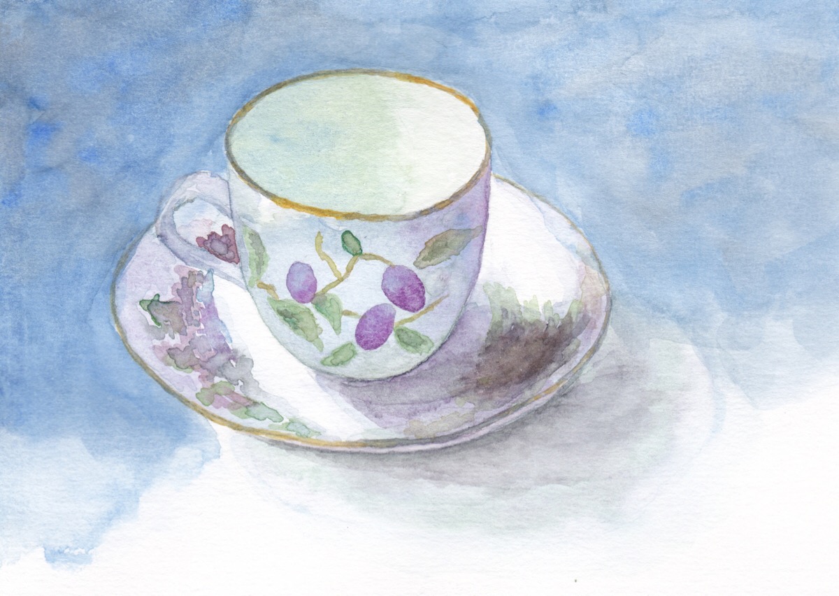 水彩-杯碟.好吧,停手了,转下一幅.