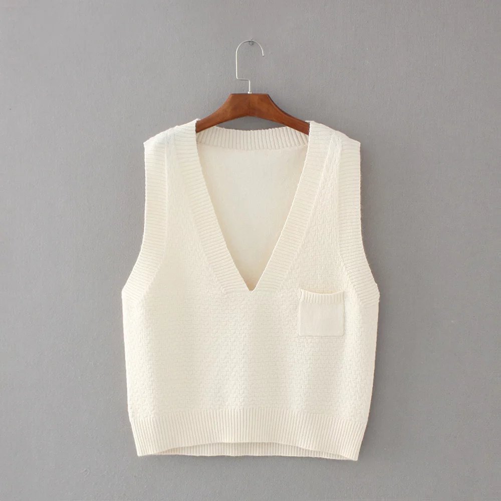 2017春季新款文艺简约菠萝针v领背心针织衫女 套头纯色毛衣小宽松