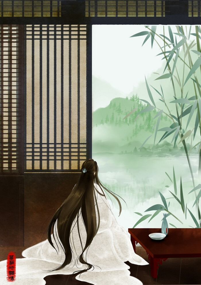 古风插画,背影