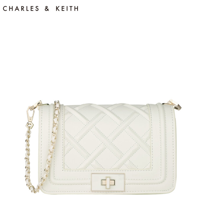 charles&keith时尚女包,charles&keith女包 charles&keith 单肩包 ck280150306white 复古菱格链条斜挎包