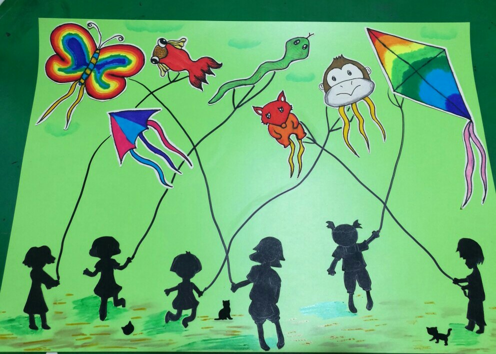 风筝图案儿童画草地图片