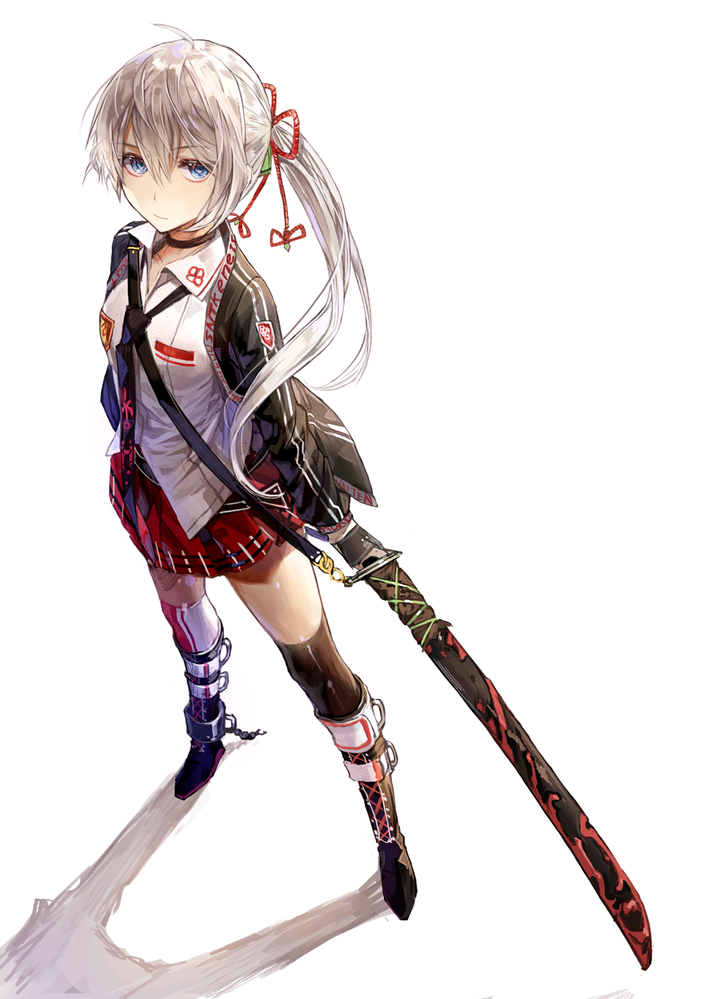 少女 二次元 插画 清新 华丽 唯美 可爱 意境 校服 剑 霸气 酷 武器娘