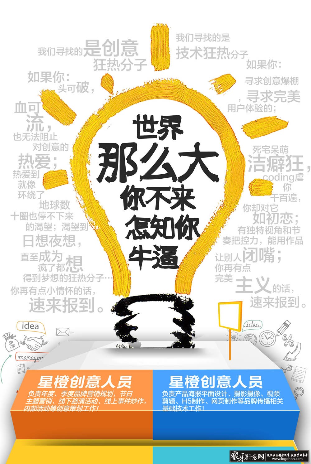 vip专区 创意招聘海报psd 企业招聘广告,灯泡,设计招聘展板,广告公司