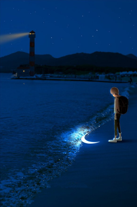 p站 二次元 动漫 插画 涂鸦 手绘 意境 唯美 壁纸 少年 海 月亮