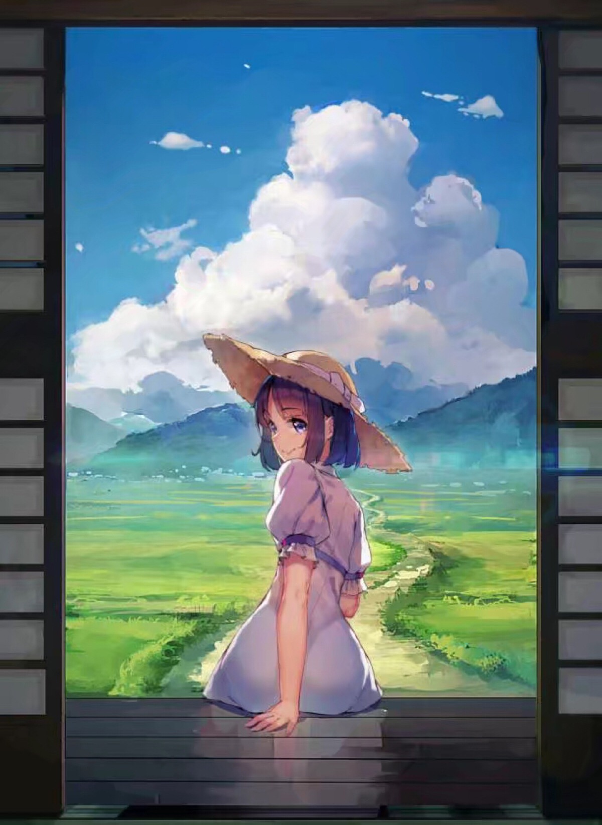 夏日午后 日系 云清 少女 清秀 小清新 草帽 原野 二次元 动漫