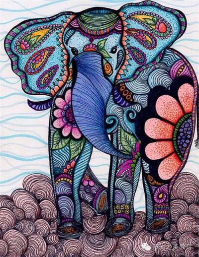 彩色大象线描画图片