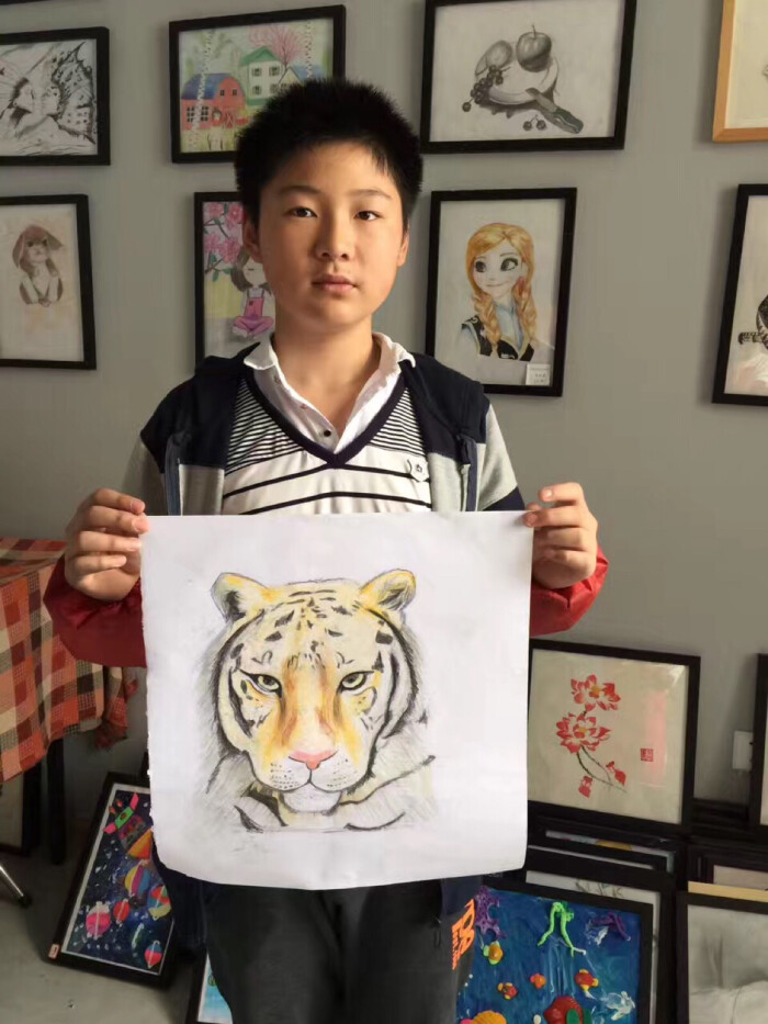 画室孩子们第一次画老虎