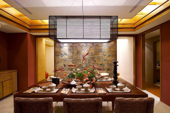 现代中式餐厅餐厅吊顶实景效果图