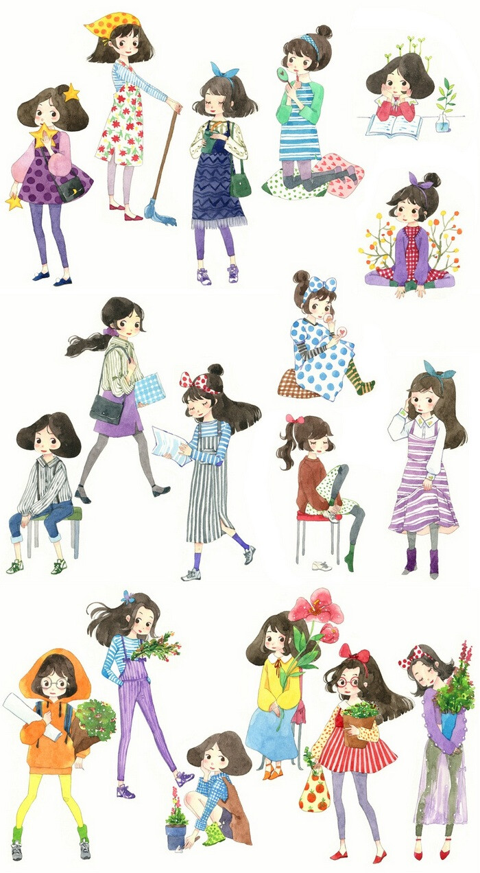 小人儿 女孩 水彩 插画 素材 by mcfly0077