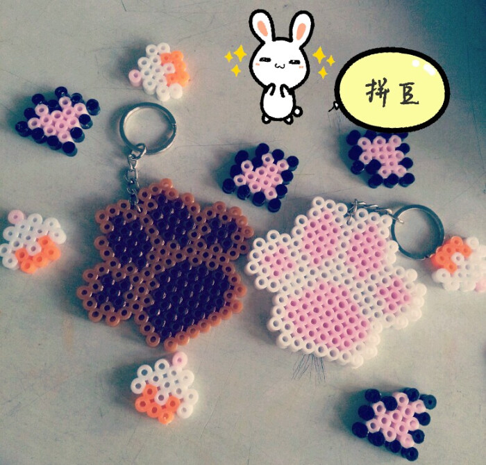 拼豆狗爪,喵爪,爱心和小蛋糕