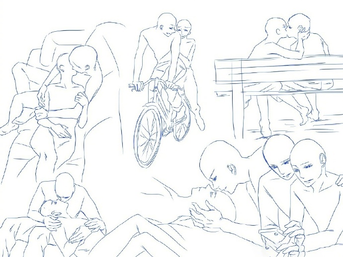 设计秀# cp秀恩爱的姿势素材,单人姿势到两人亲昵的小互动都很萌哇!