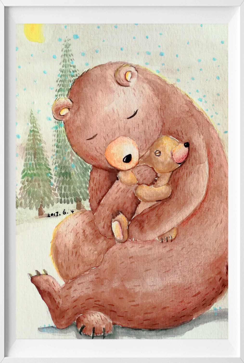 水彩熊抱抱 拥抱熊 熊宝宝 可爱的熊 熊妈妈和熊宝宝 熊手绘 绘画