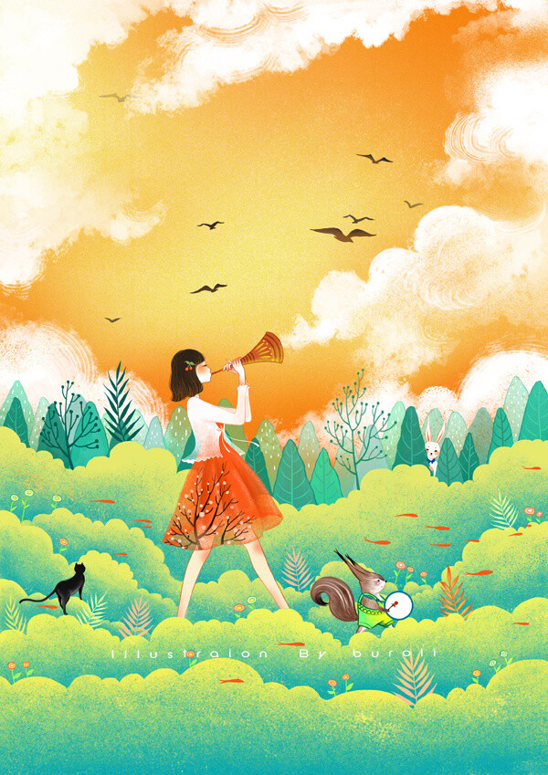 水彩 插画 少女 绘师:卜若梨-堆糖,美好生活研究所