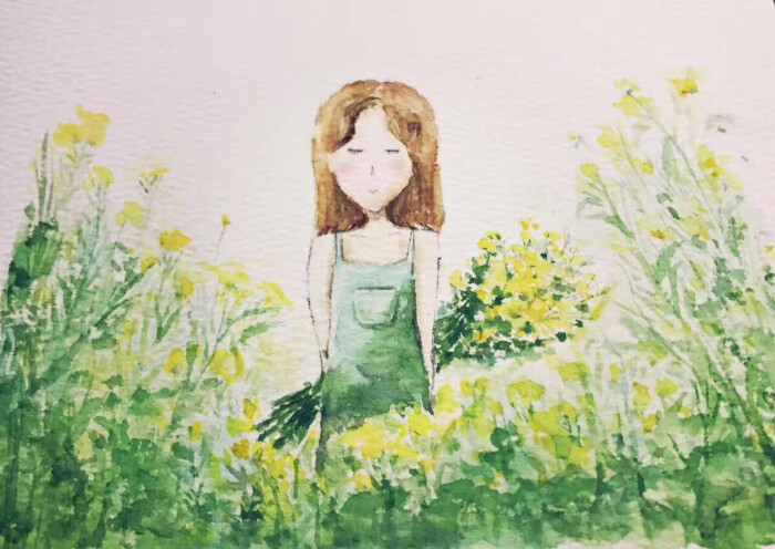 【油菜花女孩】穿工装服的邻家女孩在油菜花地漫步
