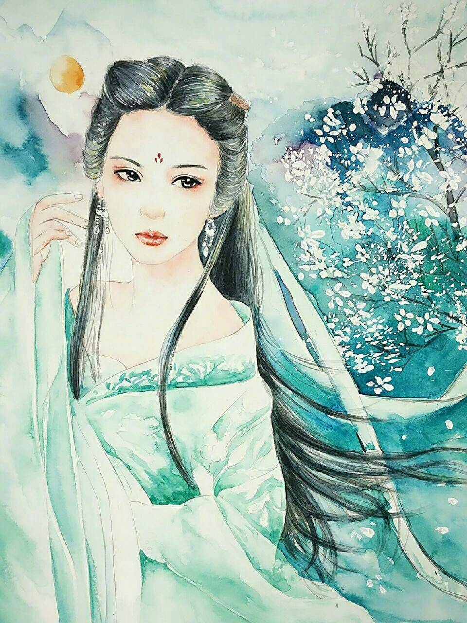 水彩 古风美女