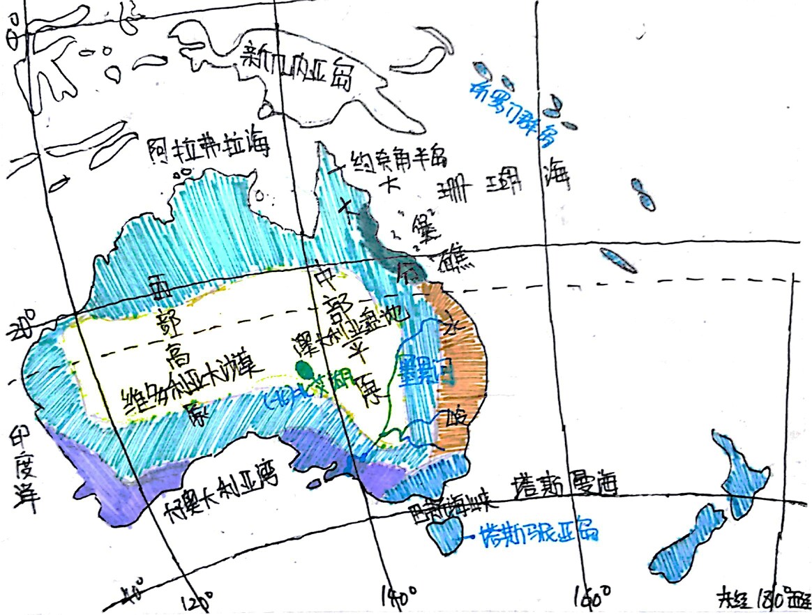 大洋洲地形图简图手绘图片