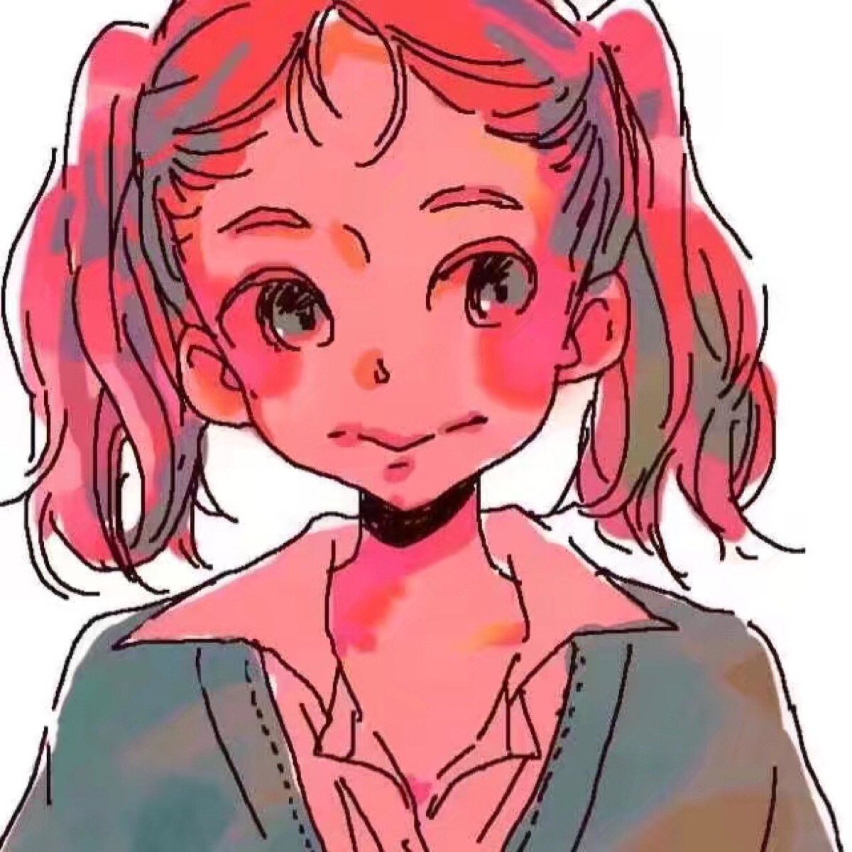 少女头像色调红晕双马尾