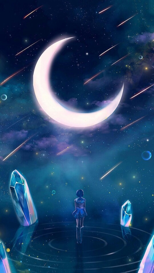 全屏背景图,月亮,星空,壁纸,唯美,水晶图片