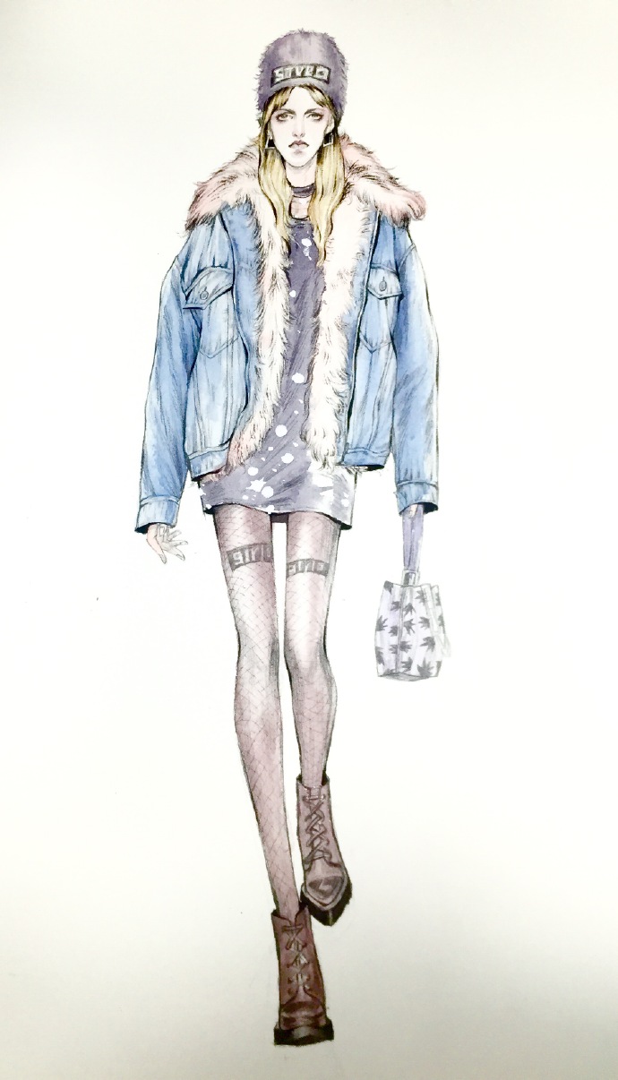 铅笔线稿/水彩上色/服装效果图