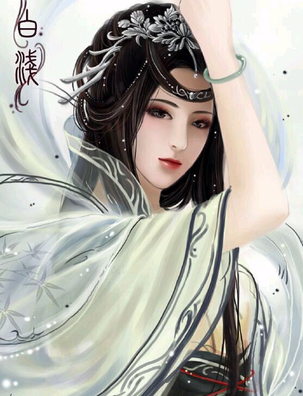 手绘古风白衣女子三生三世十里桃花·白浅