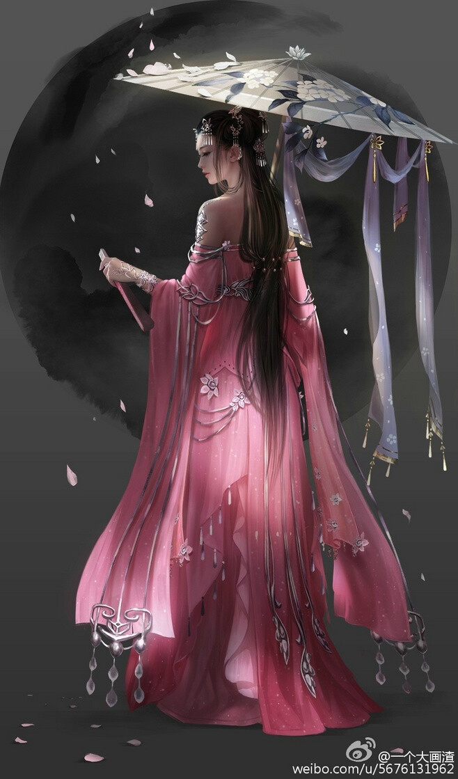 手绘古风持伞女子剑网三·七秀