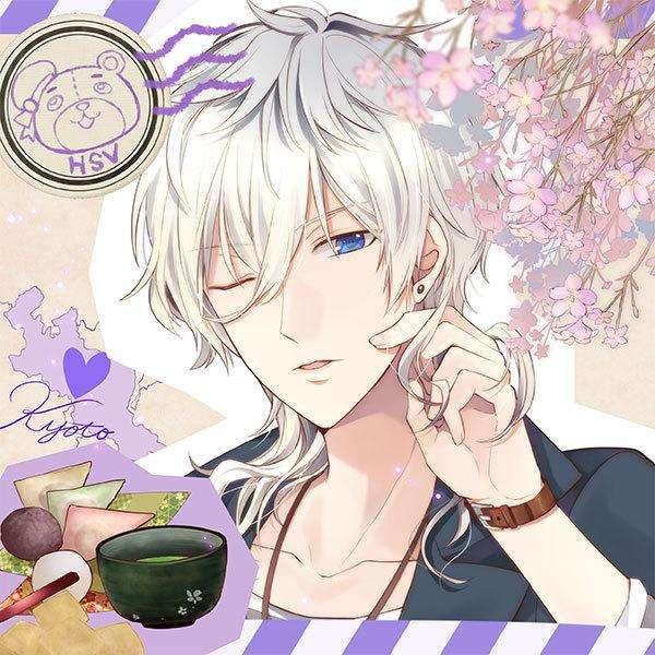 动漫男头 银卷发少年 戴耳钉 蓝瞳 樱花 咖啡 锁骨撩人 睁一只眼闭