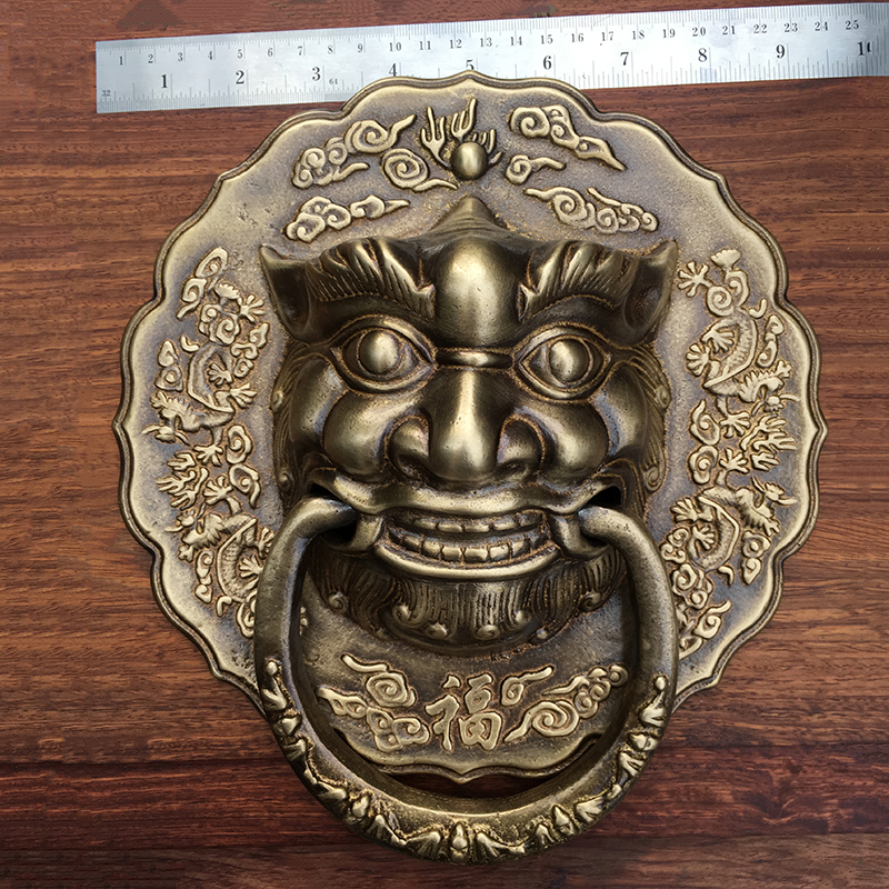 定制 特价加大厚仿古中式纯铜兽头大门把手 麒麟铺首衔环 大门中式