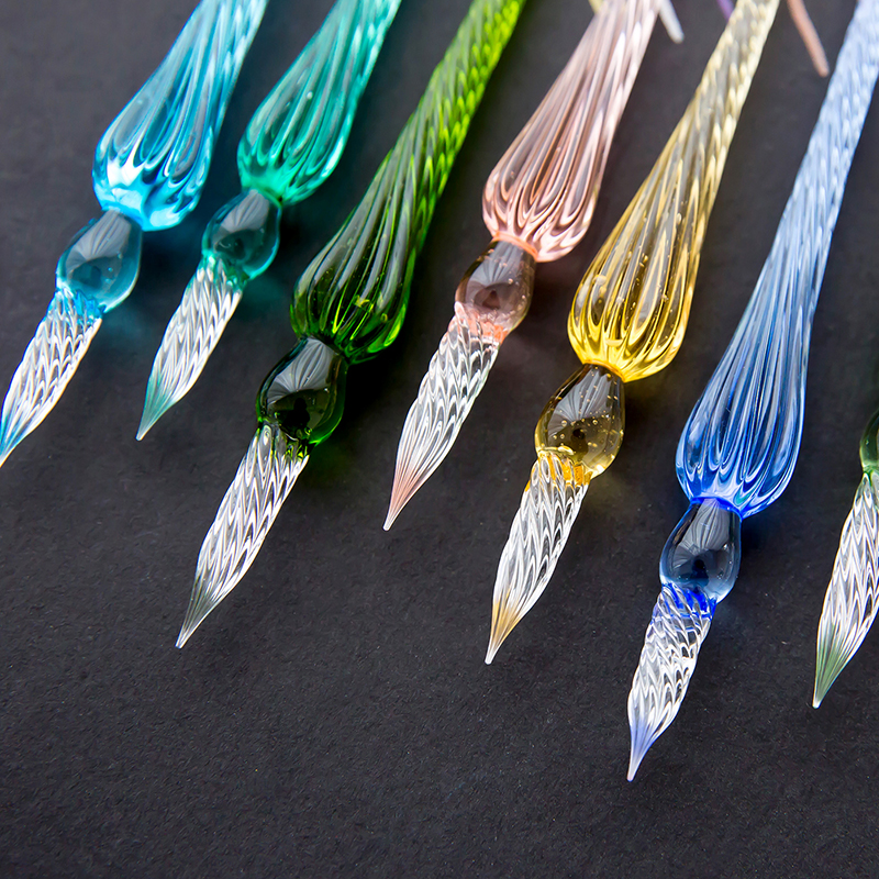 手工玻璃笔 蘸水笔 羽毛笔水晶笔复古彩色沾水笔彩墨水漫画笔钢笔