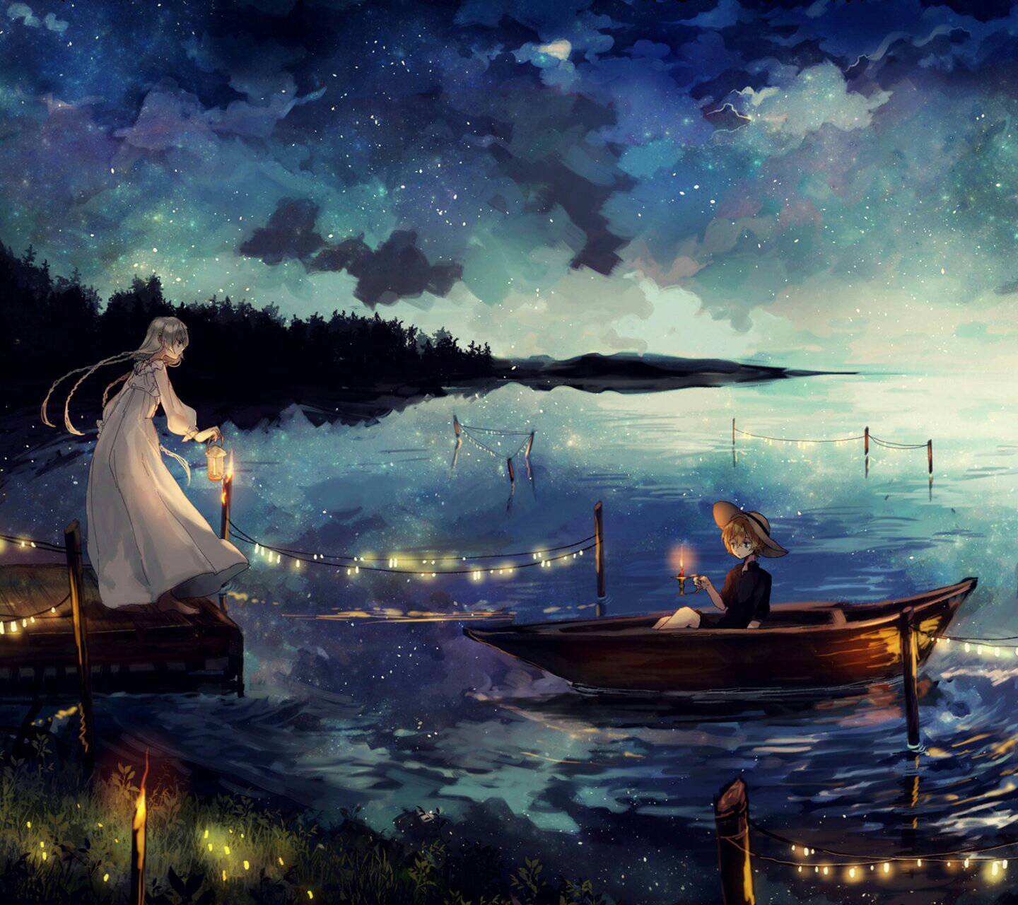 壁纸 星空 湖水 摆渡 唯美 意境