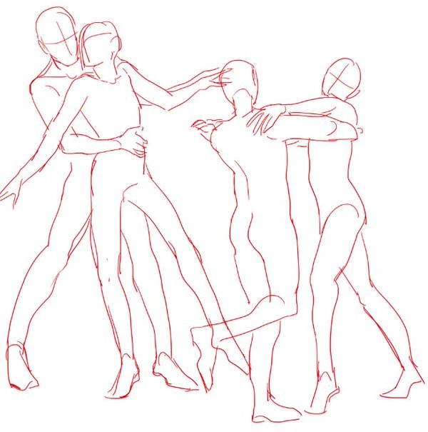 设计秀# 动漫双人舞动态姿势绘画参考,自己收藏,转需