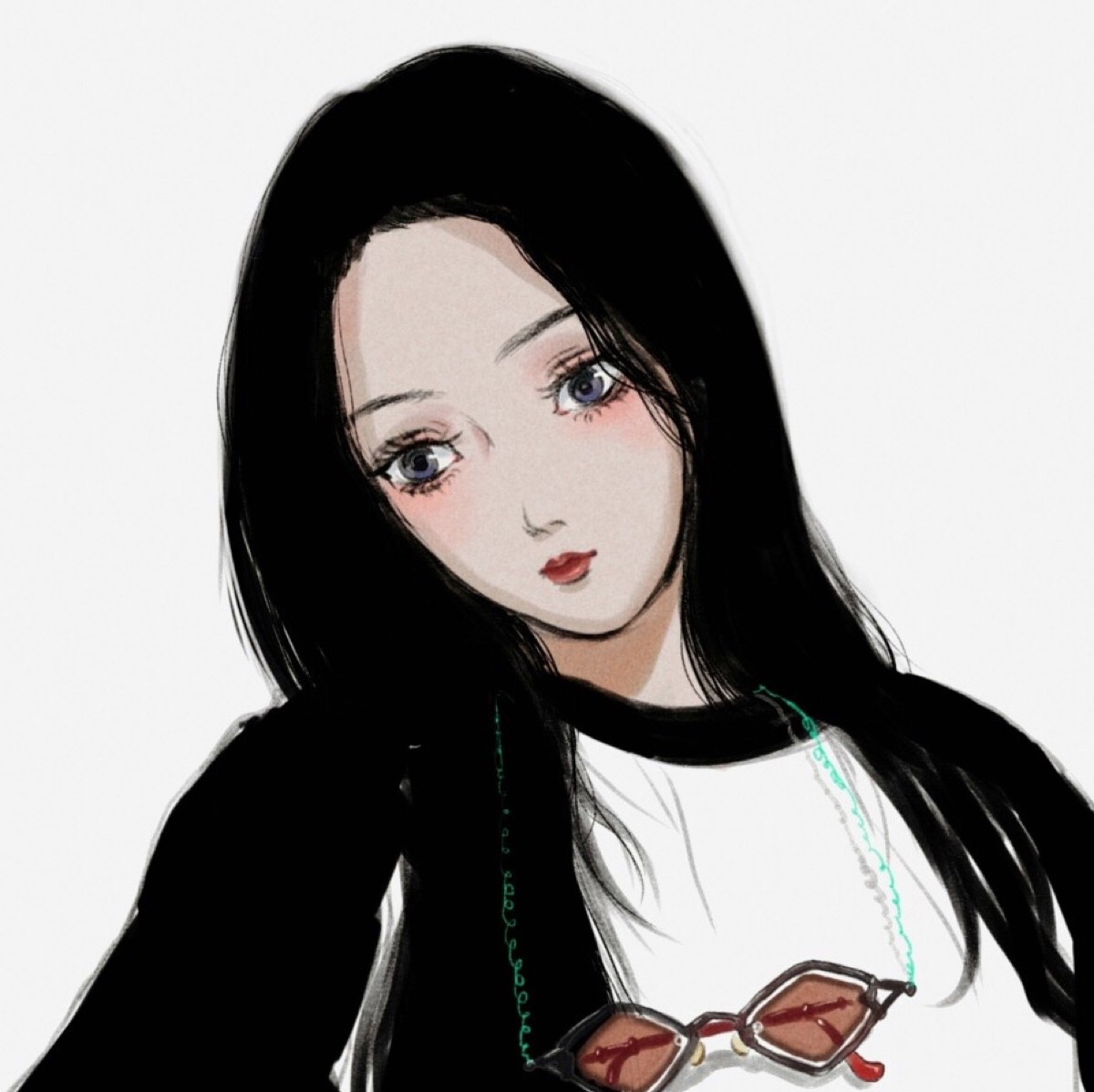 黑白 长发 黑发 黑长直 自裁 御姐 头像 女头 美女 眼镜