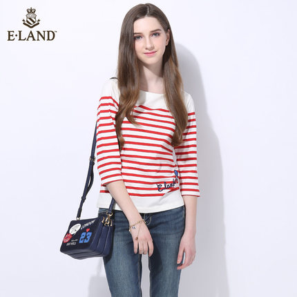 eland衣恋春季纯色圆领七分袖条纹t恤eela62…-堆糖,美好生活研究所