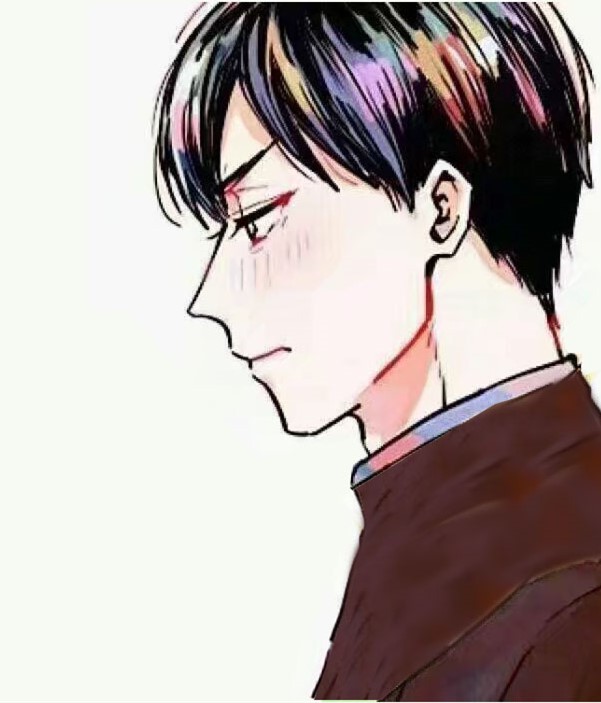 彩色男头像侧面,俯视
