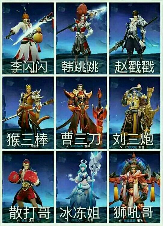 李白 韩信 赵云 孙悟空 曹操 刘备 达摩 王昭君 张飞