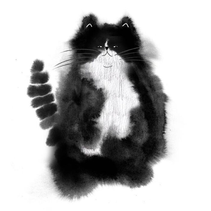 猫咪 黑白 插画marcmartinillo