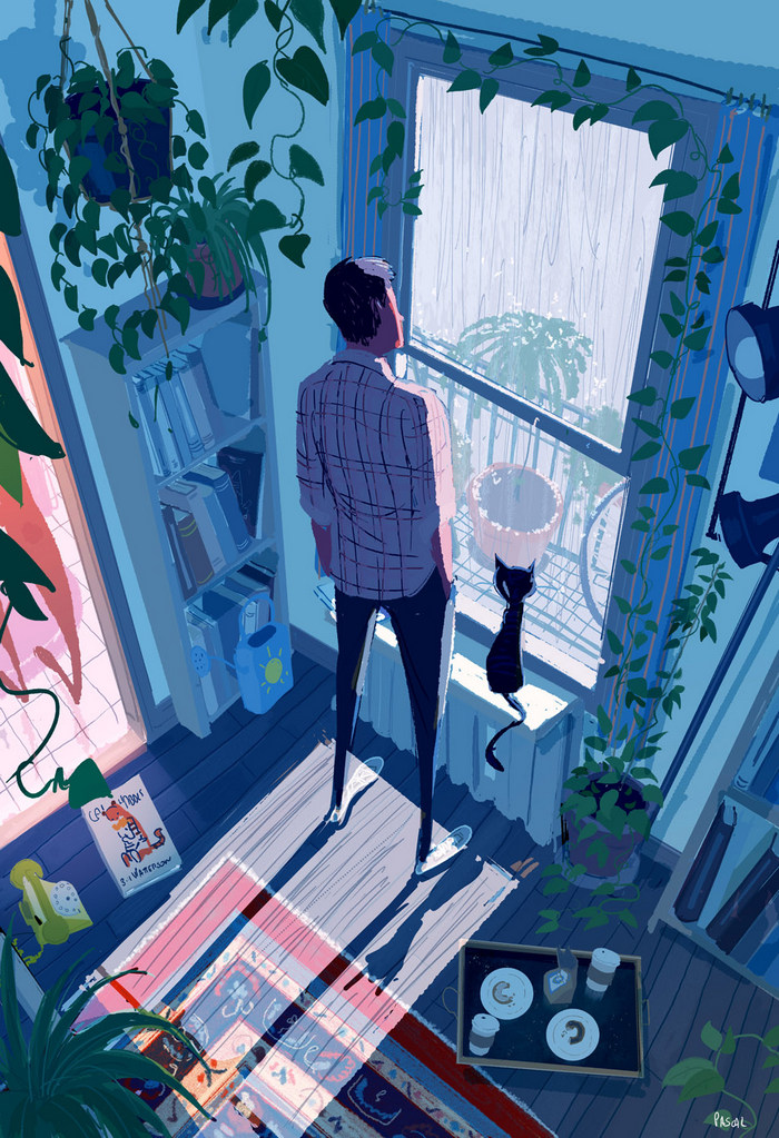 猫咪相伴的宁静时光 ~ 插画师pascal campion作品