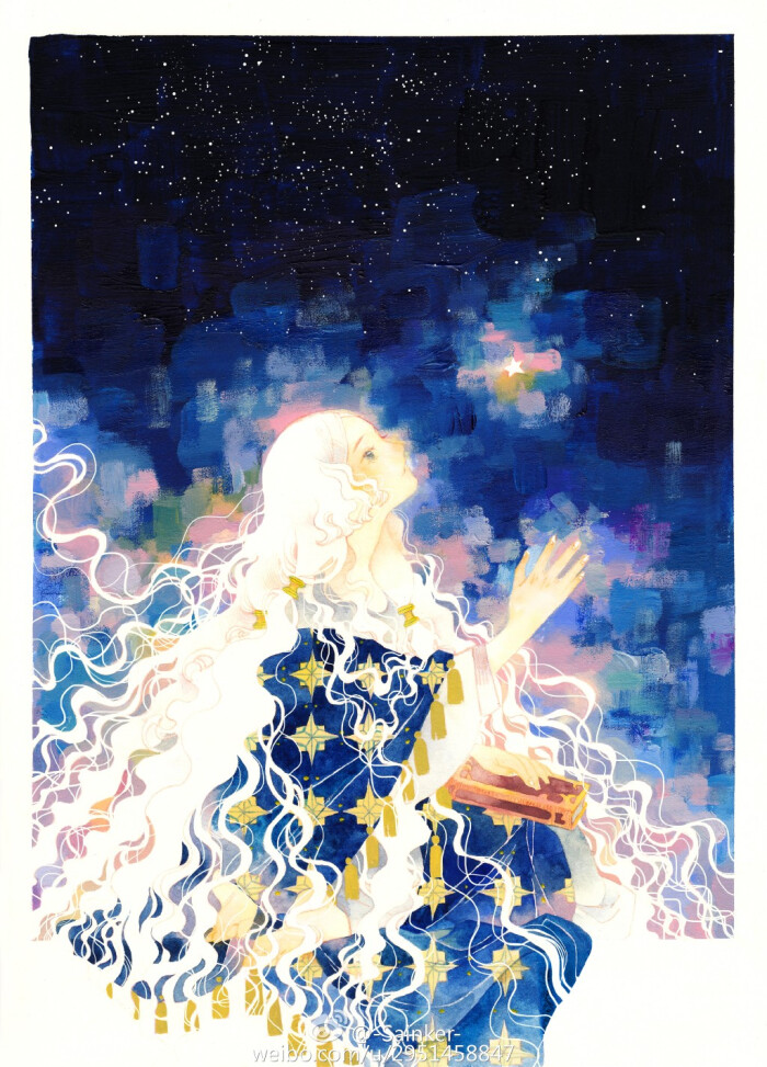 水彩 手绘 少女 插画 作者:@-sainker